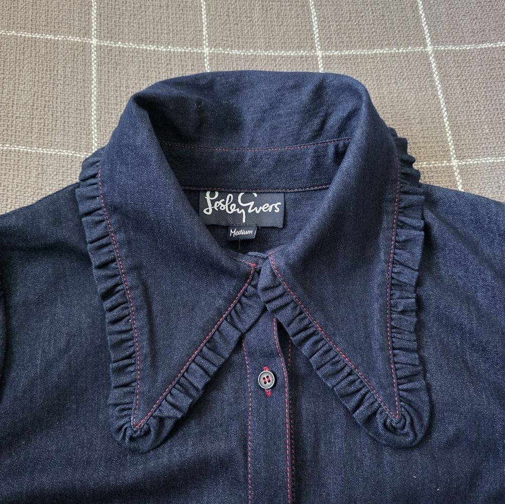 Lesley Evers Indigo Denim Dress Statement Collar - Picture 5 of 7